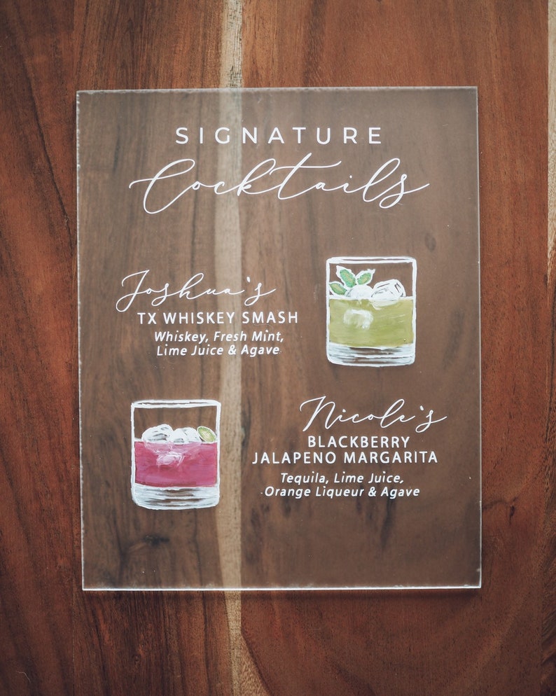 Signature Cocktails Acrylic Sign W/ Drink Illustrations