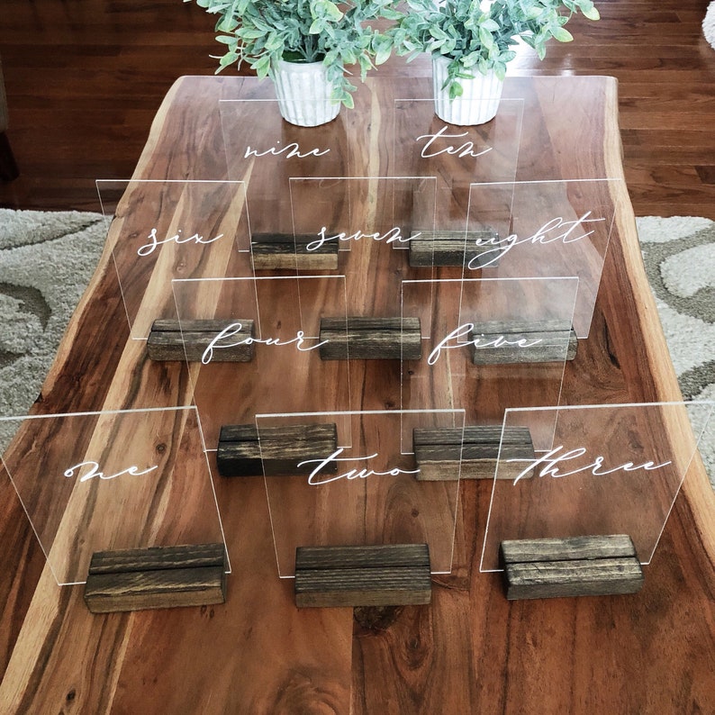 Acrylic Table Number with Wood Stand 5x7 Clear Etsy