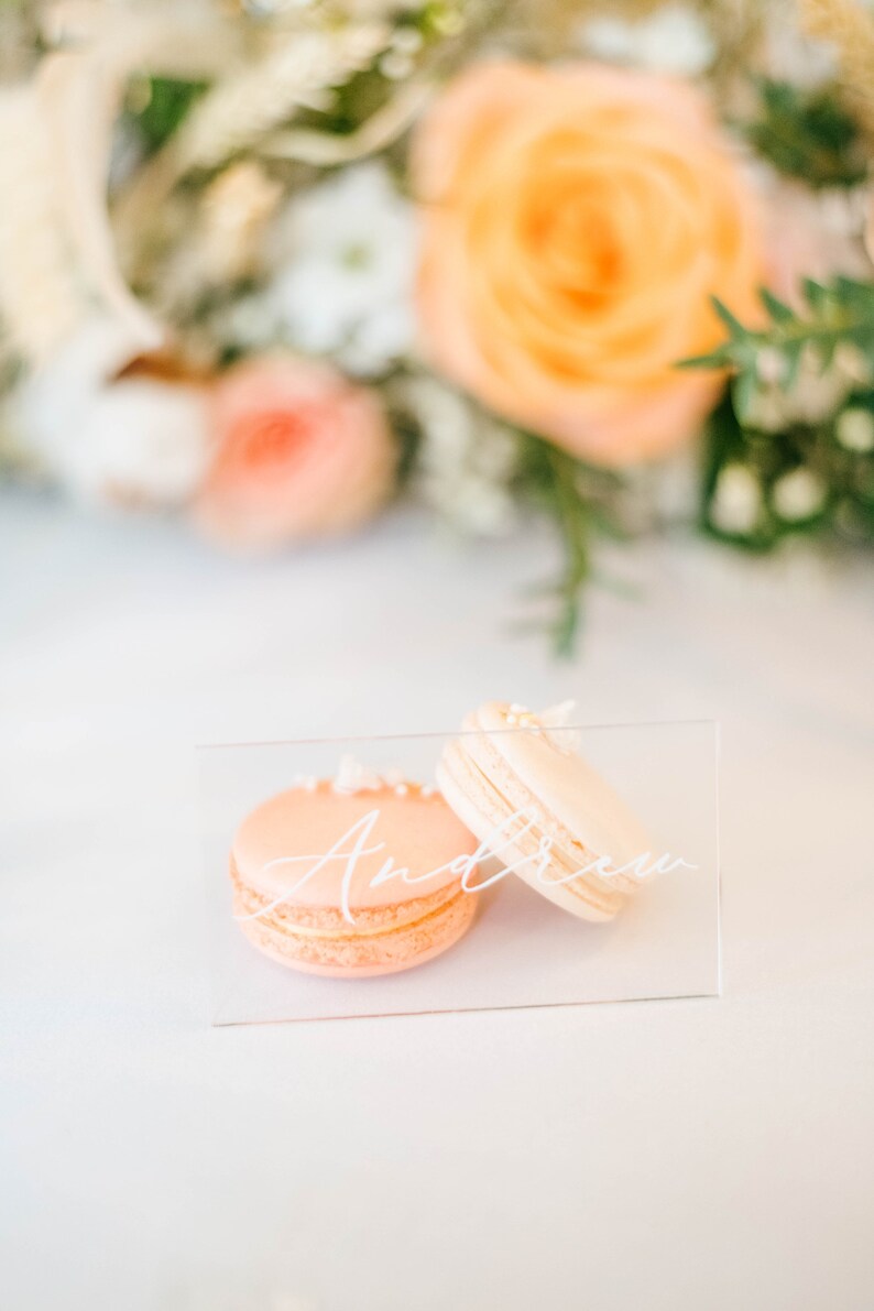White Lettering in Gold First Silver Black Last Name Available Painted or Clear Acrylic Rectangle Place Cards