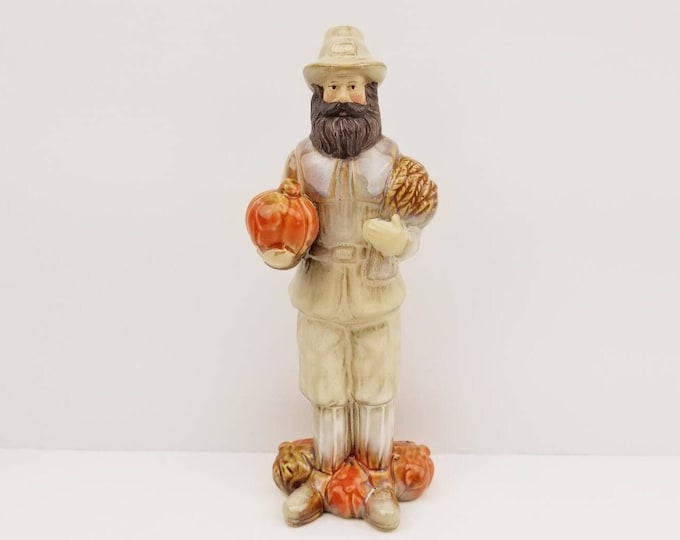 Vintage Pilgrim Figurine 7.5in. Ceramic Pilgrim Man Figure With Harvest