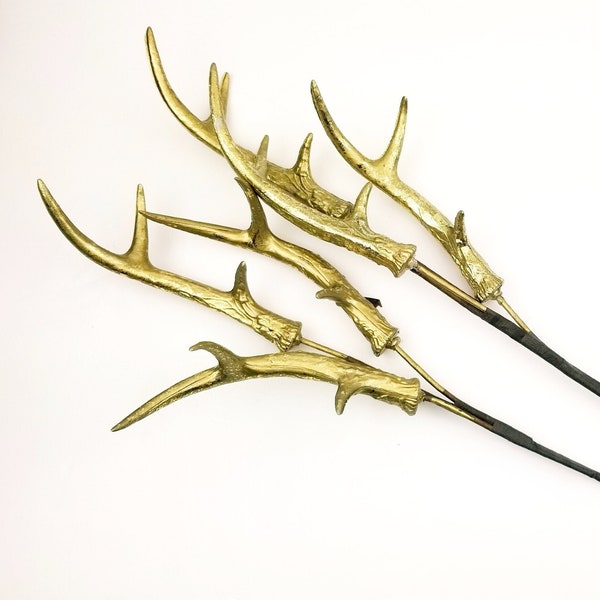 Gold Antler Sprays- 2 Stems 27" - Artificial Antlers on Stem with Gold Finish. Rustic Gold Faux Antler Vase Filler Home Accents.