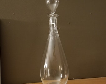 Orrefors Sweden Crystal Decanter with Mitre Cut Neck and Ovoid Stopper. Vintage Orrefors Nils Landberg Blown Glass Genie Bottle with Stopper