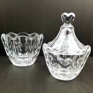 Fifth Avenue &quot;Cherish&quot; Hearts Beveled Cut Lead Crystal Glass Bowls - Crystal Nut/Mint/Trinket Bowl Set. Formal Wedding Table Setting Decor.