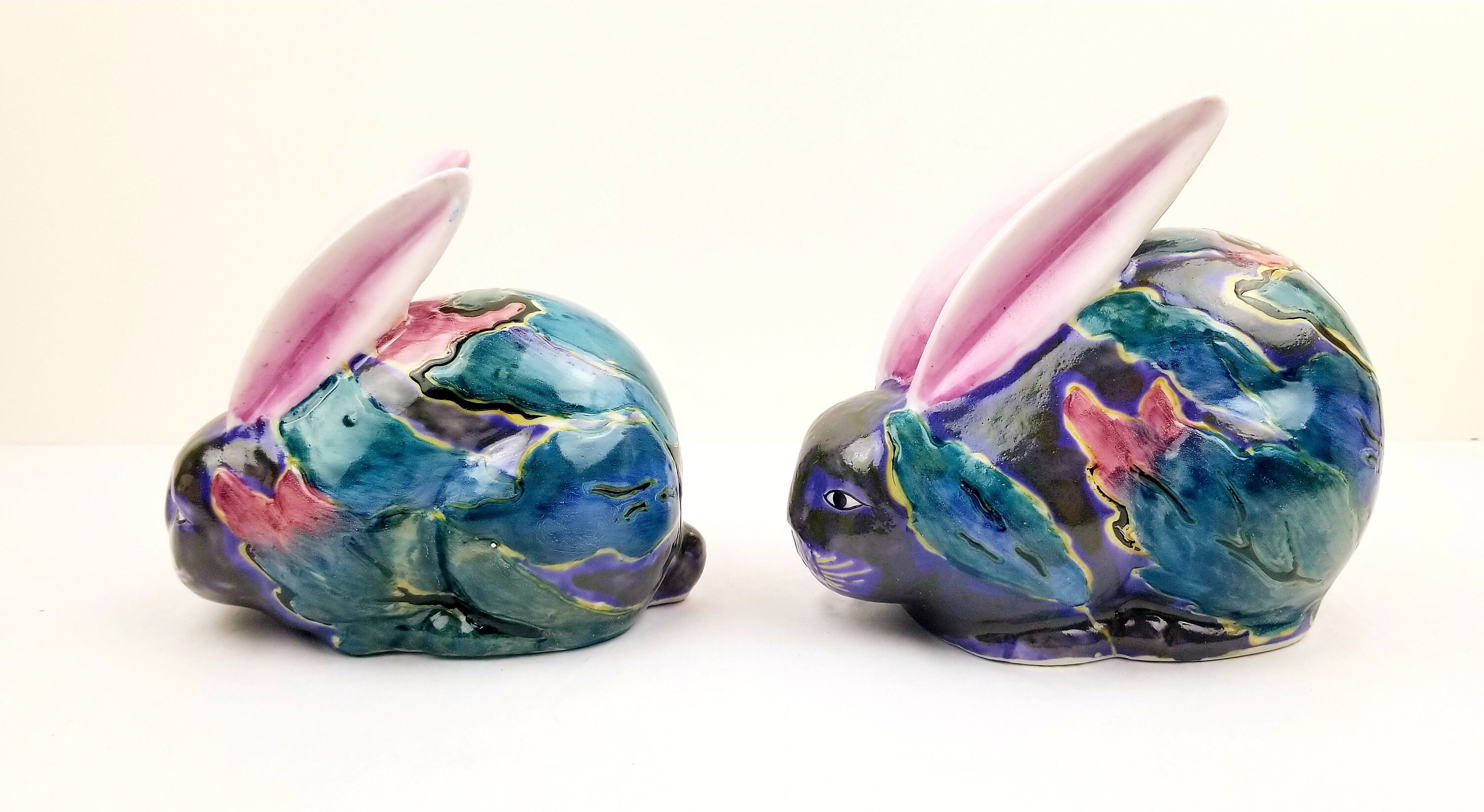 Chinesorie Rabbits -set of 2- Chinese Hand Painted Long Eared Hares ...