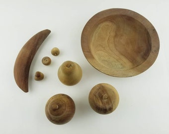 Wooden fruit- 8 piece set. Artificial wood fruit arrangement. Fake fruit home decor. Artificial apple pear banana cherry. Fruit decoration