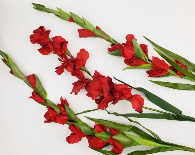 XL Faux Gladiolus 3 Stems. Artificial Red Gladiolus With Buds Etsy
