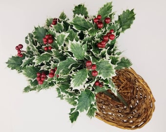 Artificial mistletoe stems - set of 2. Faux mistletoe greenerystems with berry accents.   Artificial mistletoe greenery basket/vase filler.