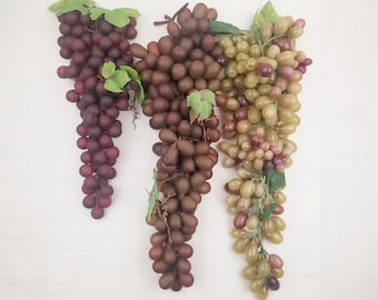 XL Grape Bunches - 18" 17" 14" - Faux Purple & Green Rubber Grape Clusters eith Greenery Accents. Artificial Fruit Bowl/Basket Fillers.
