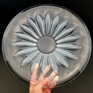 Crystal Platter- 14&quot; - VTG Gorham &quot;Bloom&quot; Console Bowl - Daisy/Sunflower Frosted Petal Lead Crystal Glass  - Vintage Etched Crystal Bowl.