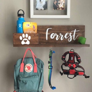 Personalized Dog Pet Leash Holder with Storage | Dog Leash Wall Holder | Personalized Pet Sign | Custom Pet Leash Holder | Pet Storage