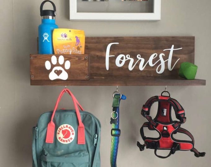 Personalized Dog Pet Leash Holder With Storage Dog Leash Wall Holder