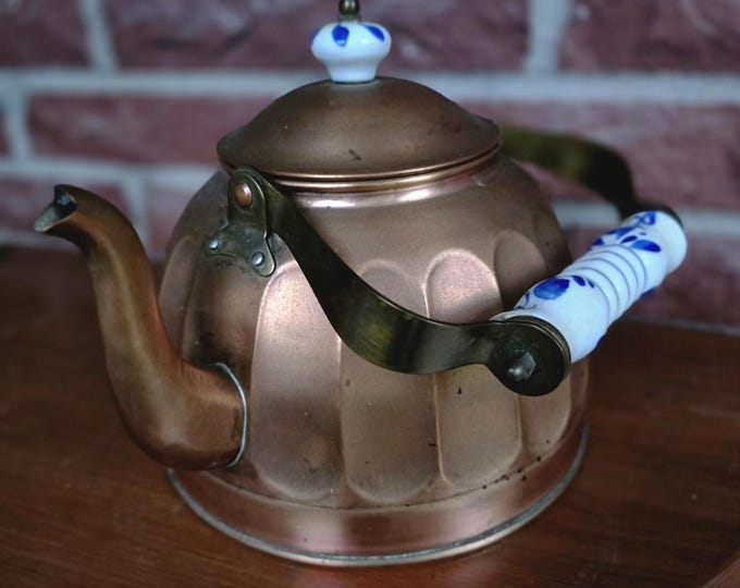 Vintage Copper Teapot Kettle with Delft Handle