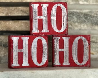 Ho Ho Ho Wooden Blocks | Christmas Decorations for the Home | Holiday Decor | Wooden Blocks | Santa Blocks | Christmas Blocks | Santa Blocks