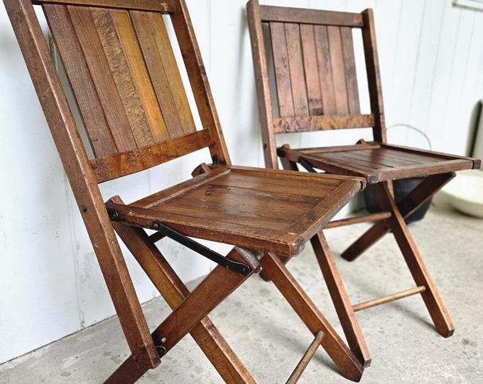 Vintage Antique Simmons Wooden Folding Slat Chairs | Foldable Wooden Chairs | Collapsible Wooden Slat Chairs | Antique Chair