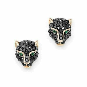 Panther Stud Earrings In 925 Sterling Silver 14K Rose Gold Finish 1.00ct Simulated Green Emerald & Black