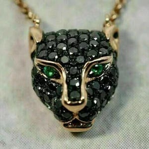 Men's Panther Pendant  2.25Ct Round Cut Created Black Onyx & Emerald 14K Rose Gold Finish Free Cable Chain 18"