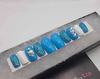 Melody - Short square press on nails | Ready to ship | Fake nails | Blue nails