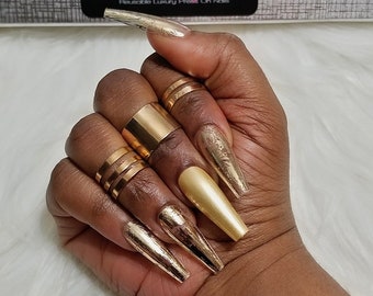 Goldie Locks - Long Ballerina press on nails | Fake nails | Gold nails