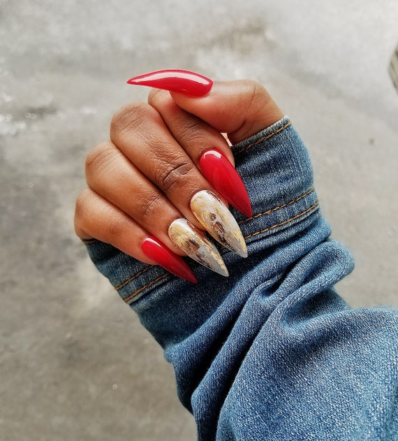 Golden apple Long stiletto press on 