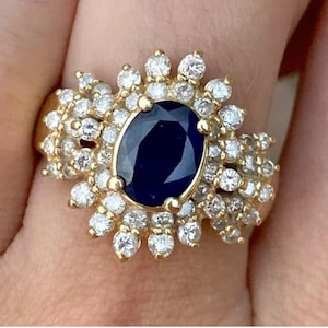 EFFY Royalty 14k Gold 1.50 CT Sapphire 1.5 Ctw Diamonds Cluster Ring