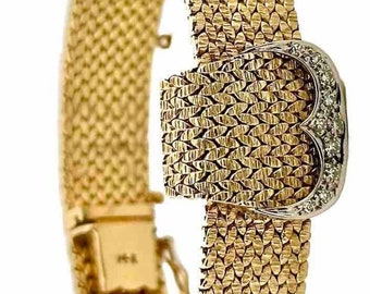 Vintage 585 Gelbgold Armband Diamanten Longines Uhrenschließe