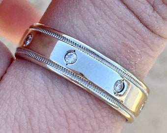 14k Solid White Gold 0.15ctw Diamond Men’s Designer Style Wedding Band
