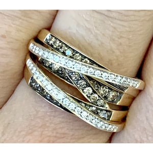 LeVian 14k Solid Rose Gold Crossover 1.5 Ctw White And Chocolate Diamonds