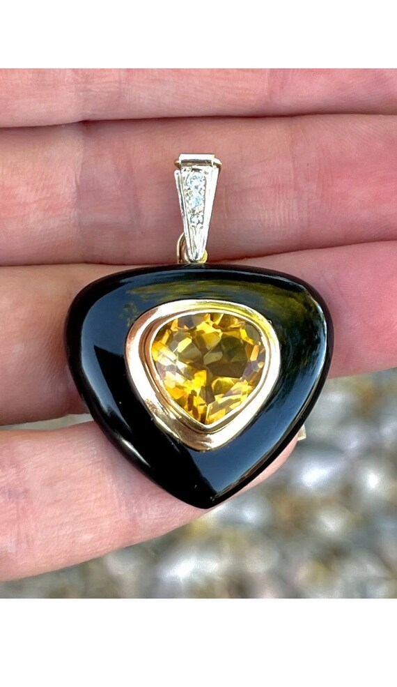 Vintage 14k Yellow Gold 5ct Natural Citrine Onyx a