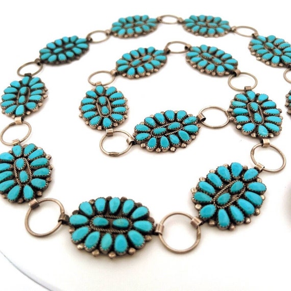 Authentic vintage turquoise and silver belt or necklace Vintage Navajo| Concho Belt| Petit Point Turquoise| Sterling  main image 2