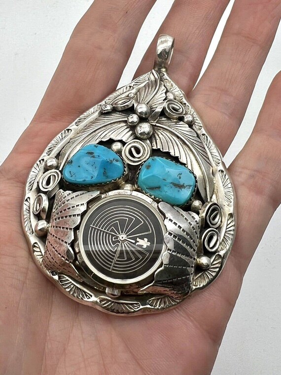 Vintage Sterling Silver M. Thomas Jr Navajo Turquoise Watch  display picture 3