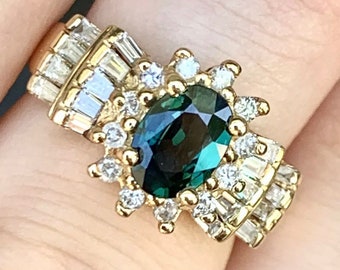 3,300 Certified 14k Gold Natural Blue Greenish 1.38 Ctw Sapphire Diamond Ring