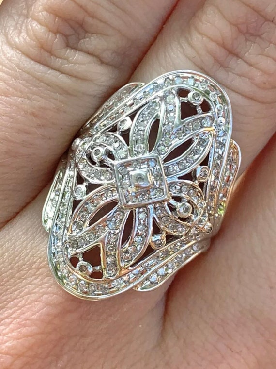 14k Solid White Gold Art Deco Style 1ctw Diamonds 