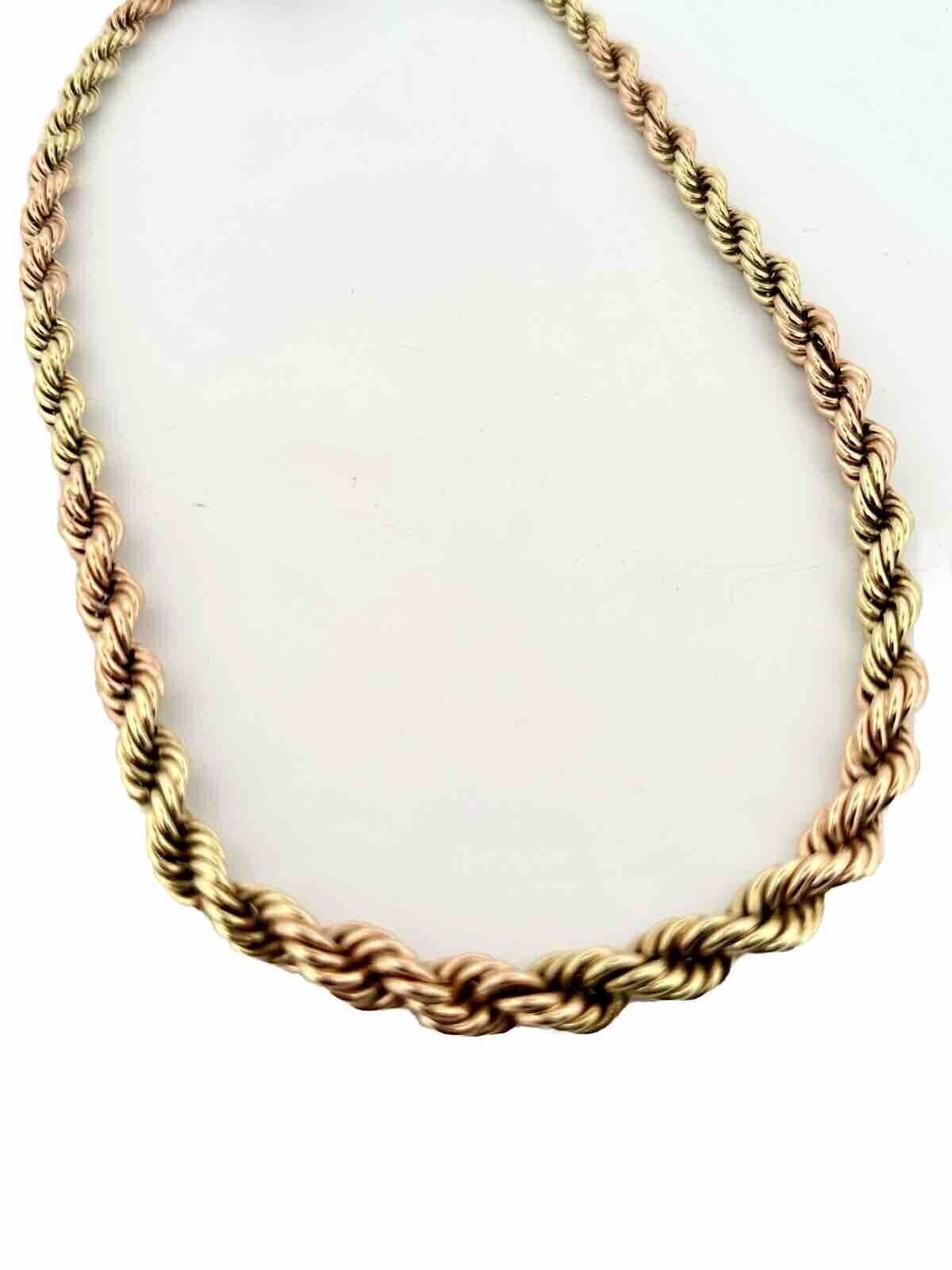 Vintage 14k Twisted Rope Graduated Necklace Rose and Yellow Gold Chain ...