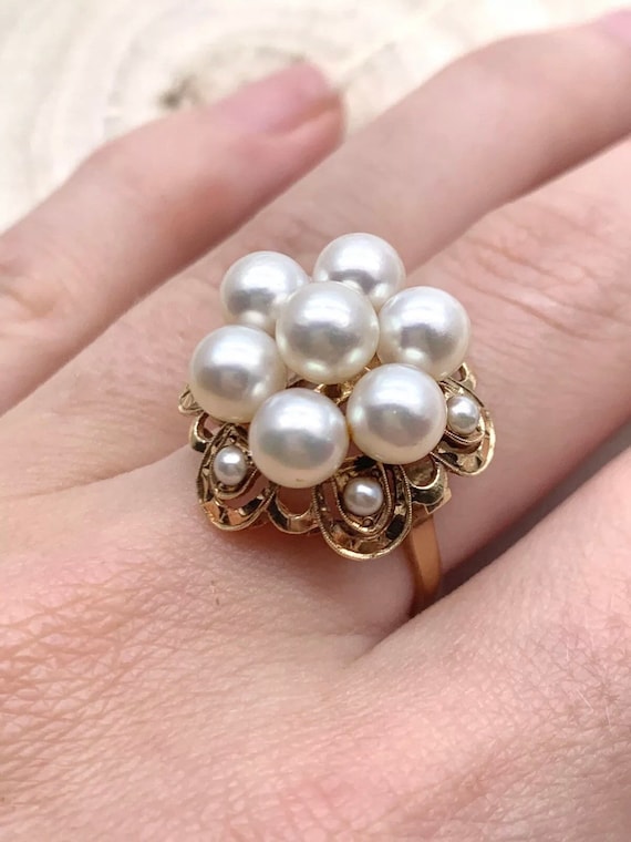 Vintage 14k Solid Yellow Gold Victorian Pearl Dome