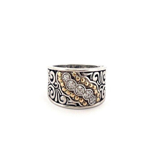 Effy 925 Sterling Silver and 18K Yellow Gold Diamond Ring 0.10 TCW