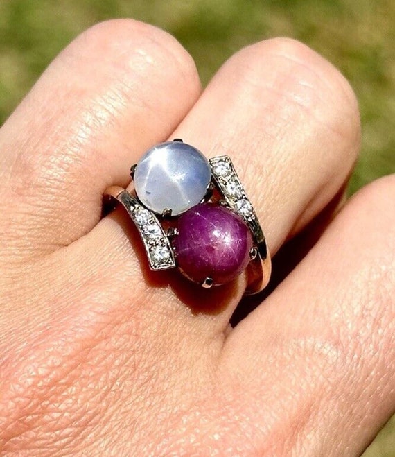 Antique Edwardian Star Sapphire And Ruby 14k Gold 