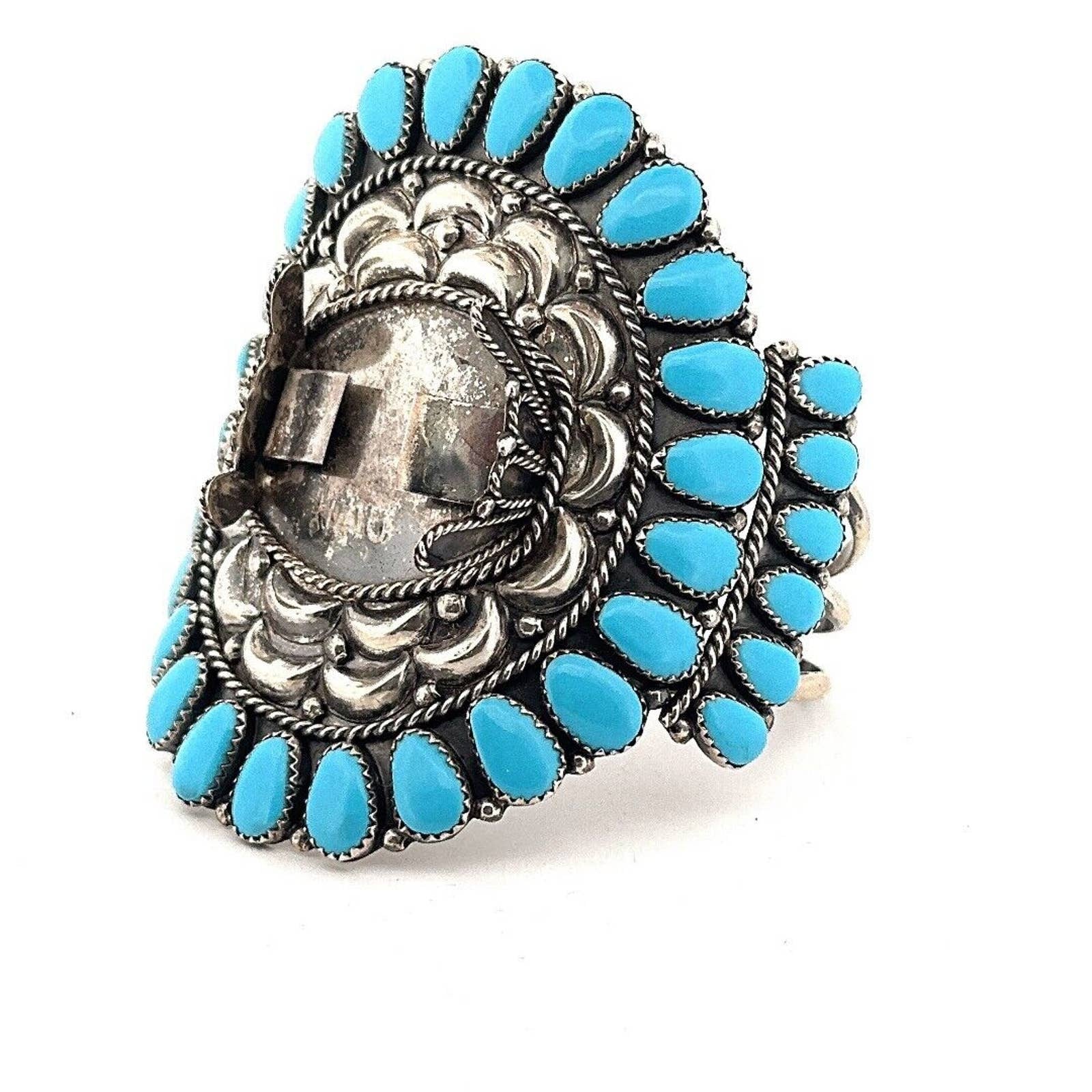 Danny Benally Native American Navajo Green Turquoise Cluster Sterling Silver Bracelet Danny Benally Native American Navajo Green Turquoise Cluster Sterling Silver Bracelet
