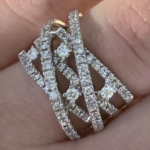 14k Solid Gold Diamond Intertwined Crossover Large Band Cocktail Ring