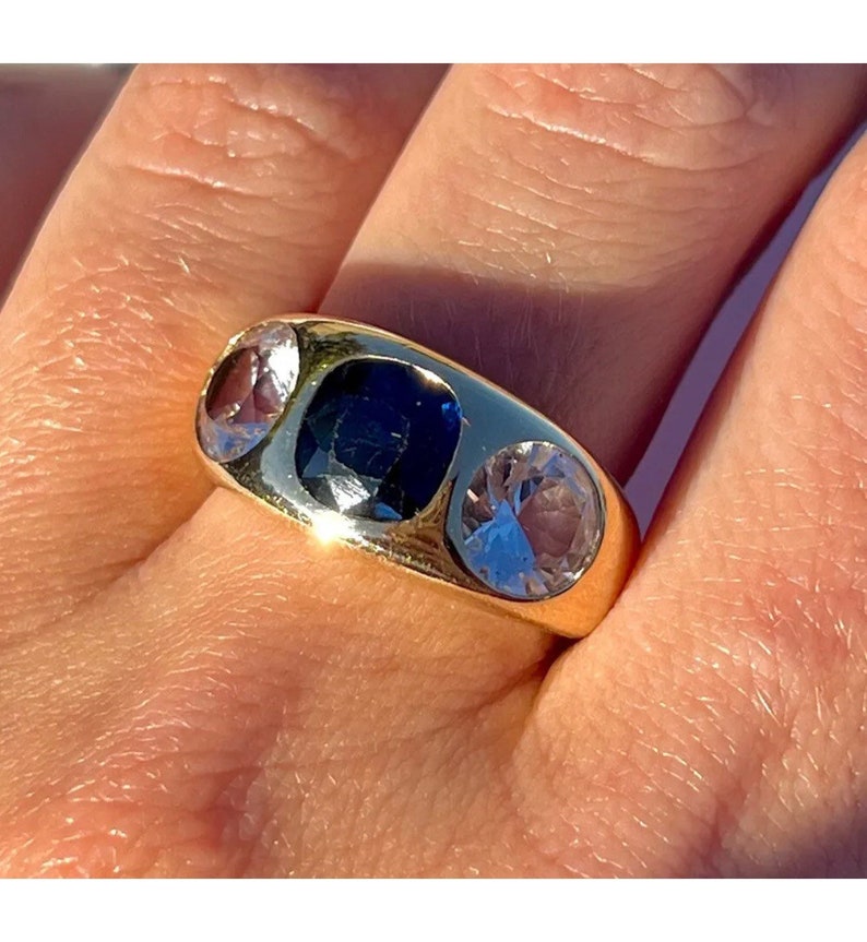 Vintage 14k Solid Gold 2.5 Ct Natural Sapphire Statement Heavy Signet ...