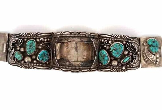 アクセサリー Vintage Navajo Bracelet VINTAGE NAVAJO SIGNED JP STERLING SILVER TURQUOISE 6IN CUFF