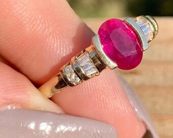 Certified 14k Yellow Gold 1.7 CT Natural Oval Ruby And Diamond Ring