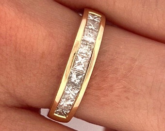 14k Solid Yellow Gold 0.95ctw Princess Diamonds Channel set Unisex Ring Band