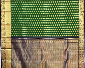 Green with annam/chakram buttas - Pure Handloom Kanchipuram silk saree with Pure Zari