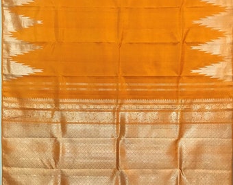 Mango yellow temple border - Pure Handloom Kanchipuram silk saree with silver zari