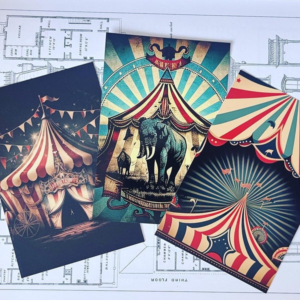 Vintage circus postcard set