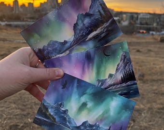 Aquarelle aurores boréales - lot de cartes postales