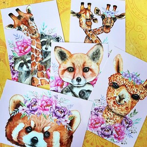 Set de cartes postales animaux fleurs