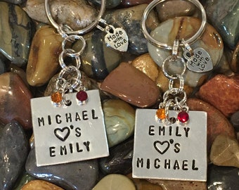 Custom Metal Stamped Couples Keychains (Set of 2)