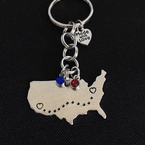 Personalized Metal Stamped USA Keychain-Heart to Heart