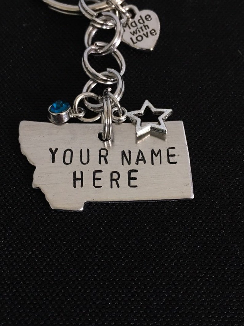 Personalized Metal Stamped Montana Keychain Etsy